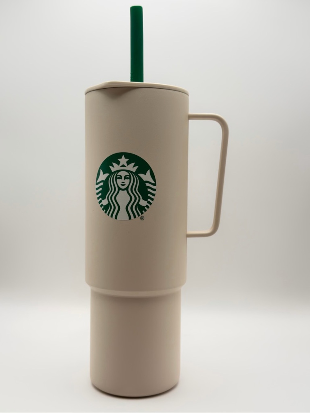 Starbucks Cream Travel Tumbler with Green Logo and Straw